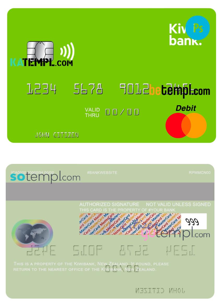 New Zealand Kiwibank mastercard credit card template in PSD format